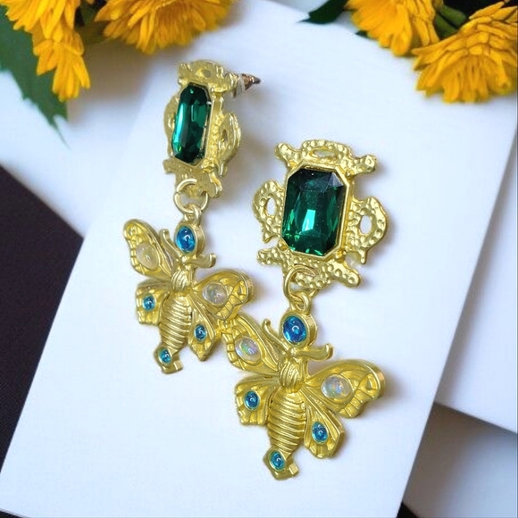 New Oversized Matte Jeweled Butterfly Earrings - Picture 2 of 4